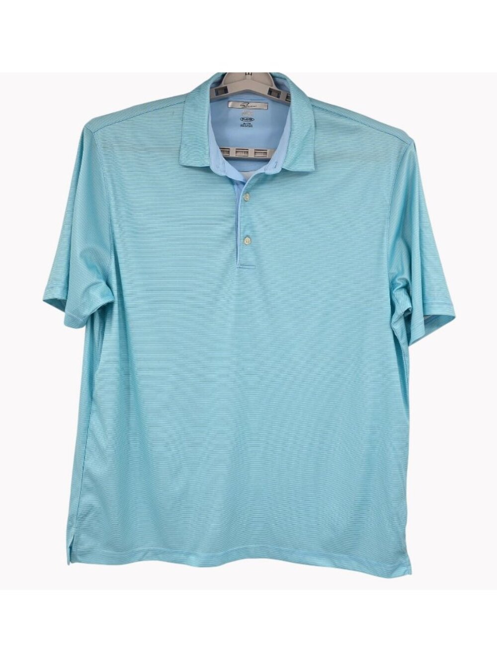 Greg Norman ML75 PlayDry Mens XL Light Blue Striped Polo Golf Shirt